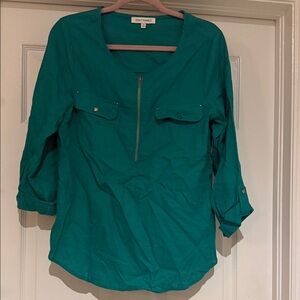Emily Daniels Teal Zip-Neck Tunic Top